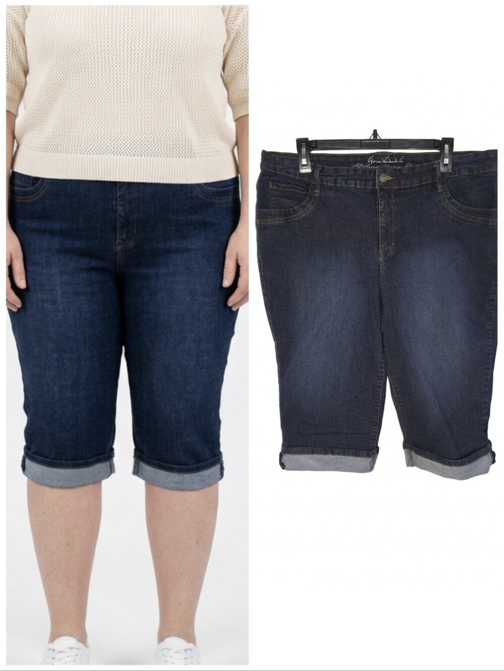 Gloria Vanderbilt Dark Indigo Denim Rolled Capri Jeans Women's Plus Size 16W